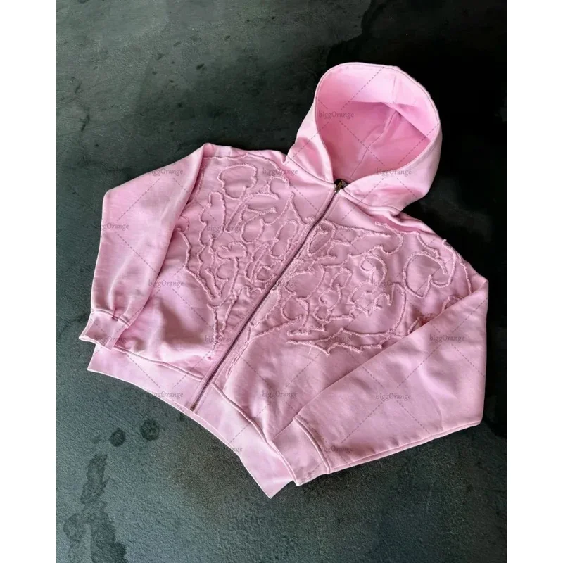 

American Y2K Harajuku Retro Gothic Punk Embroidered Zipper Hoodie Jacket Men Trend Casual Oversized Sweatshirt Women Street wear