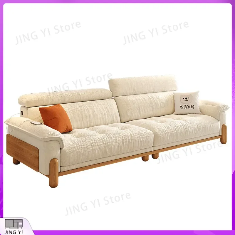 Winter Bear Japanese Style Marshmallow Sofa for Small Apartment Living Room Cream Cloud Design Solid Wood Frame Removable