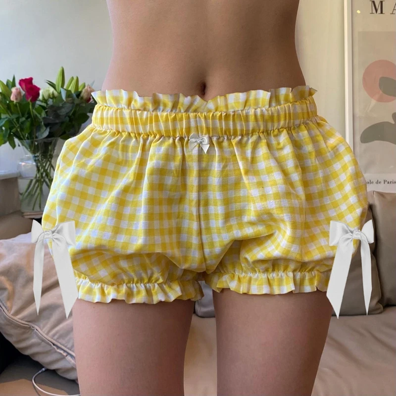 Preppy Coquette Mini Pumpkin Bloomers Cottage Ruffle Low Waisted Bubble Micro Shorts Y2K Bow Trim Puffball Poofy Ribbon Pants