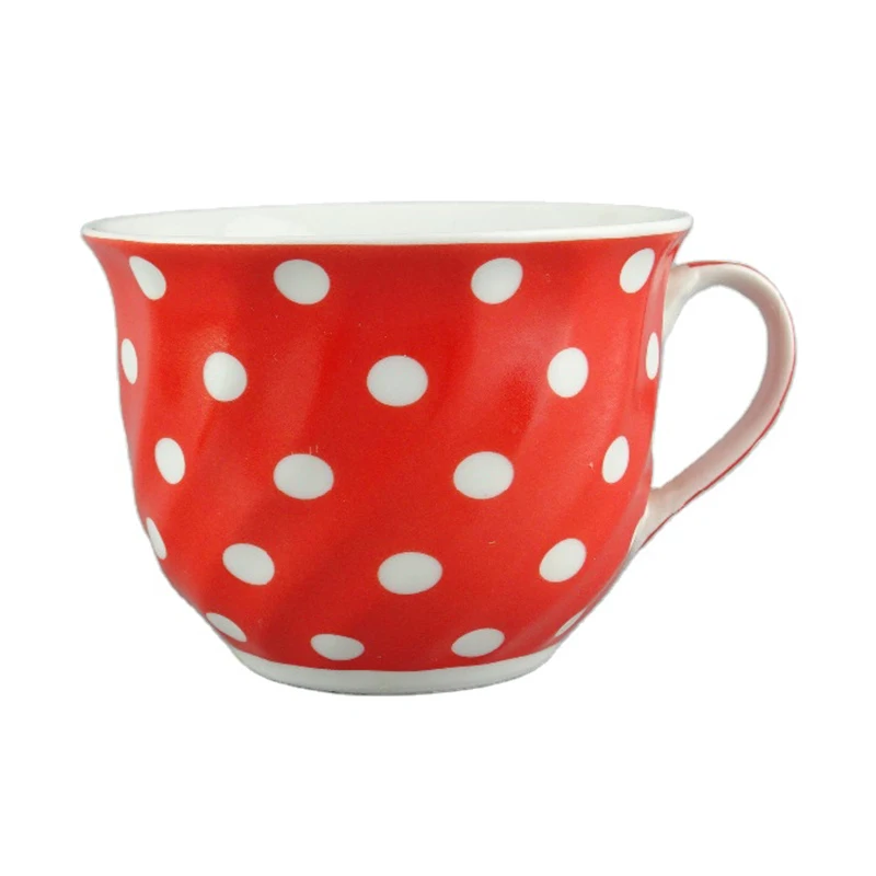 

350ml Ceramic Mushroom Mug Logo Printed Custom Stoneware Coffee Mug in Red with White Dots