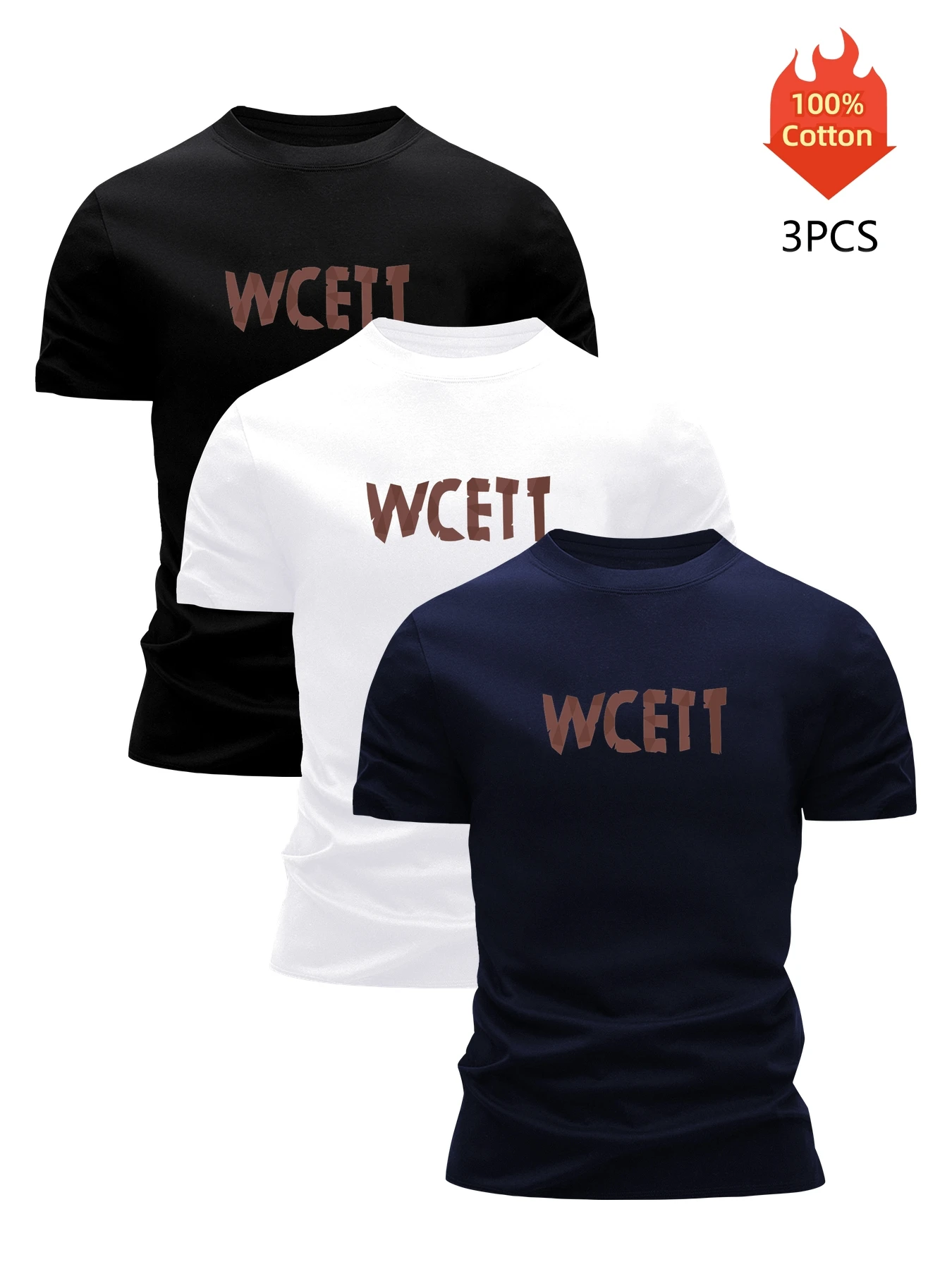 

Printed T-Shirt 3 Pack Men's 100% Cotton Graphic Tees Funny Summer Blouse Casual Breathable Cool Luxury High Quality Clothing