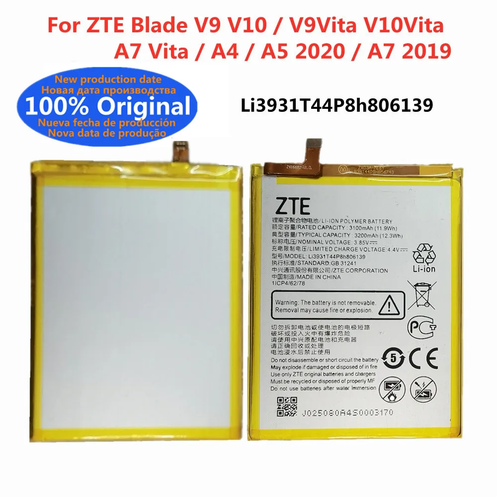 3200mAh Original Li3931T44P8h806139 Battery For ZTE Blade V9 V10 V9Vita V10Vita A7 Vita A4 A5 2020 A7 2019 Mobile Phone Bateria