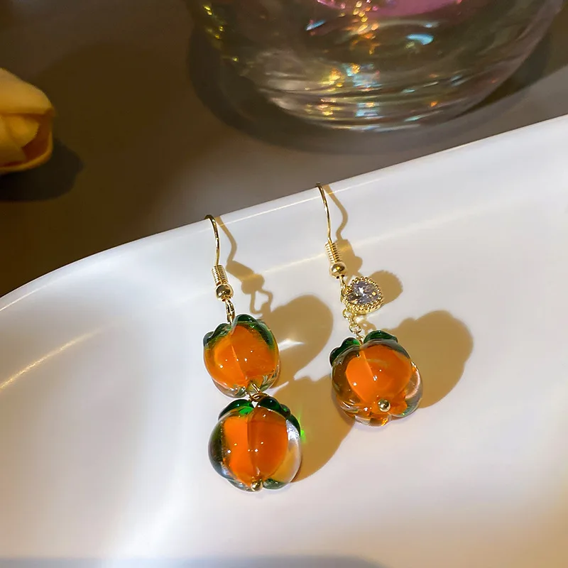 New Sweet Cute Persimmon Dangle Earring For Women Retro Orange Crystal Drop Earrings Chinese Style Girl Creative Jewelry Gifts