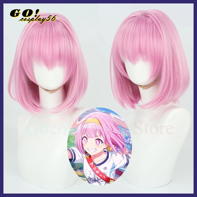 Ootori – perruque de Cosplay pour adultes, cheveux courts et lisses, de couleur rose, de 38cm, Bobo, résistants à la chaleur, Idol WS pour Halloween, jeu de rôle sur scène