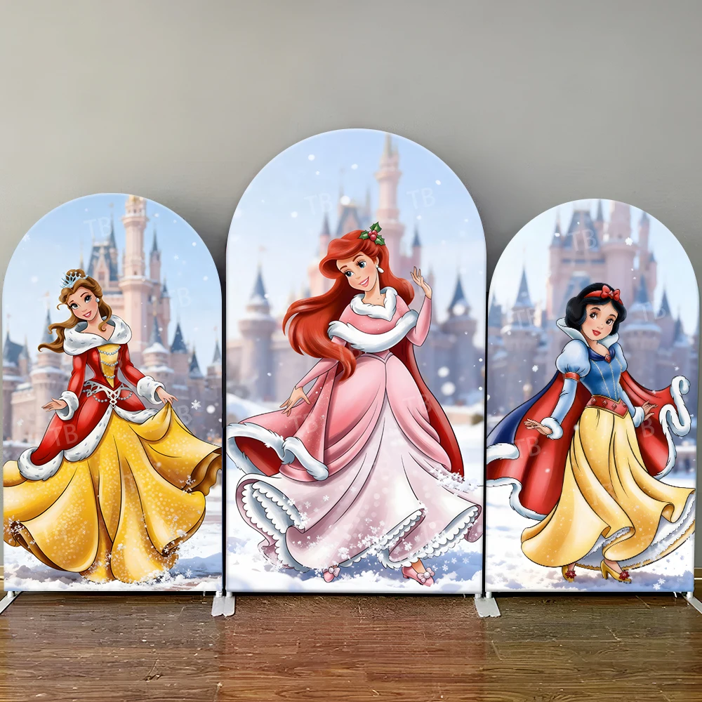 

Christmas Disney Princess Arch Backdrop Cover Belle Ariel Snow White Holiday Party Decor Photo Booth Supplies