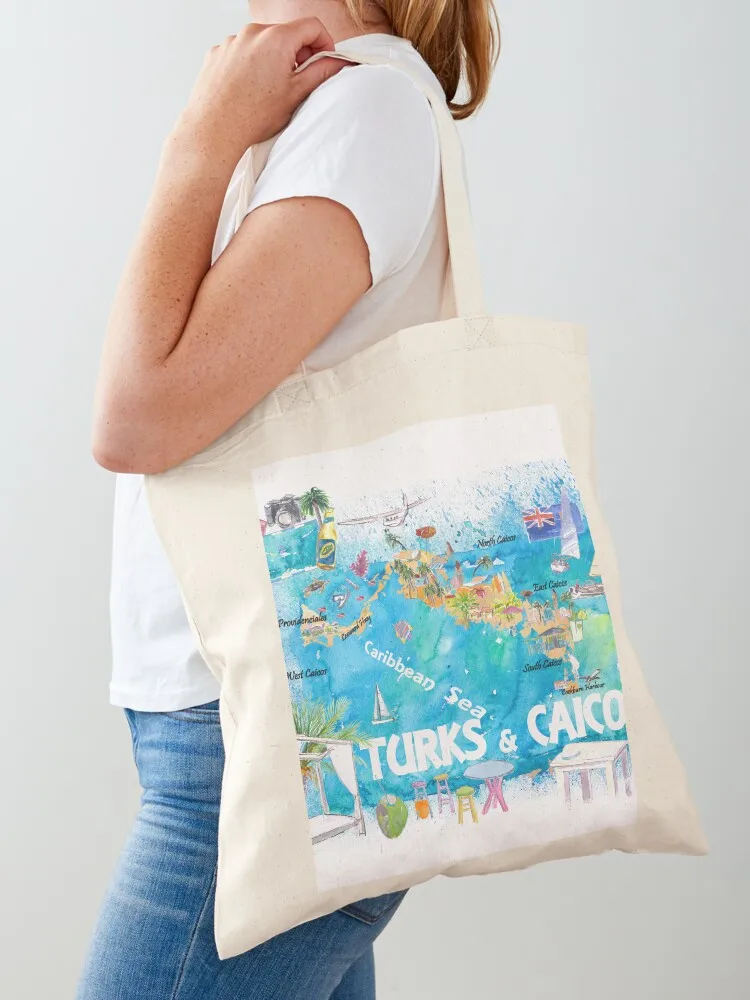 خريطة السفر المصورة من Turks & Caicos Antilles مع الطرق والسلط الضوء على حقيبة حمل لحقيبة قماش الشاطئ #1