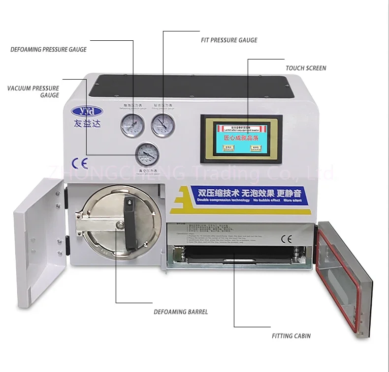 Tela LCD móvel reparação estratificação máquina, pressionando máquina, vácuo integrado defoaming máquina, tela curva reta