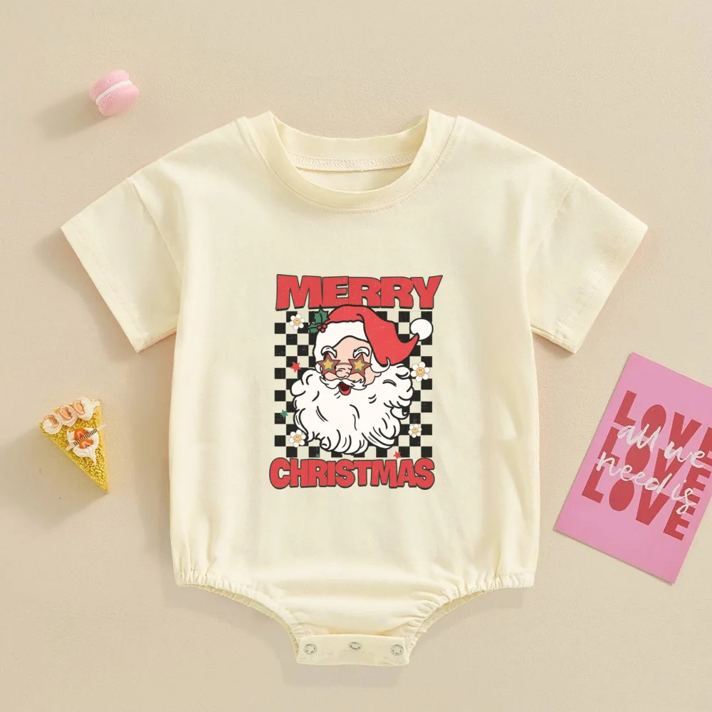 Ho Ho Ho Santa Claus Christmas Infant Retro Bubble Romper Xmas Toddler Jumpsuit Festive Christmas Bodysuit Outfit