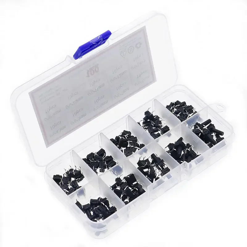 100pcs/Box 10value 6x6 Waterproof Tact Switch TV Induction Button Copper Foot Dustproof Micro Switch Assorted Kit
