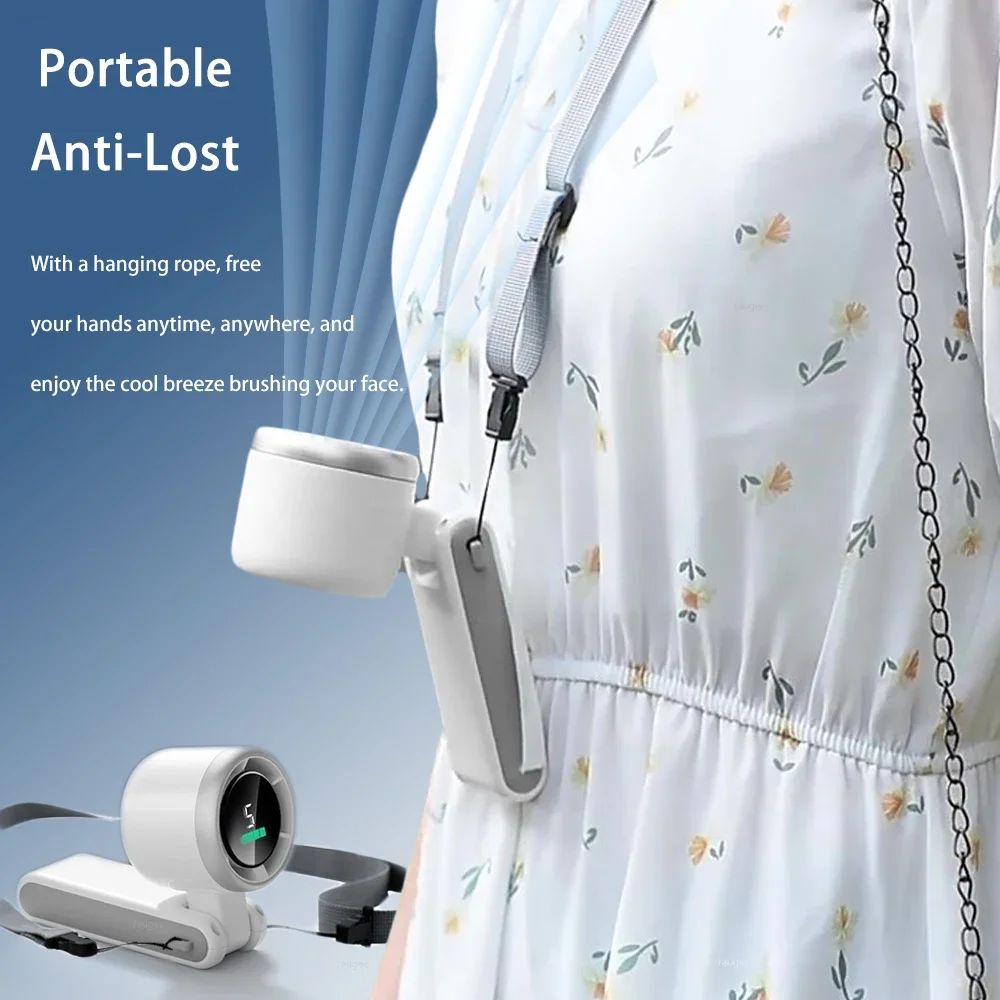 Ventilador turbo sem lâmina 2025: resfriamento de 5 velocidades, bateria grande USB recarregável e dobrável para viagens/exteriores/escritório