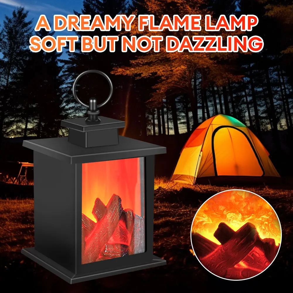 Decorative LED Lantern Lamp Simulation Flame Fireplace Night Light Battery Powered Courtyard Living Room Outdoor Camping Lights