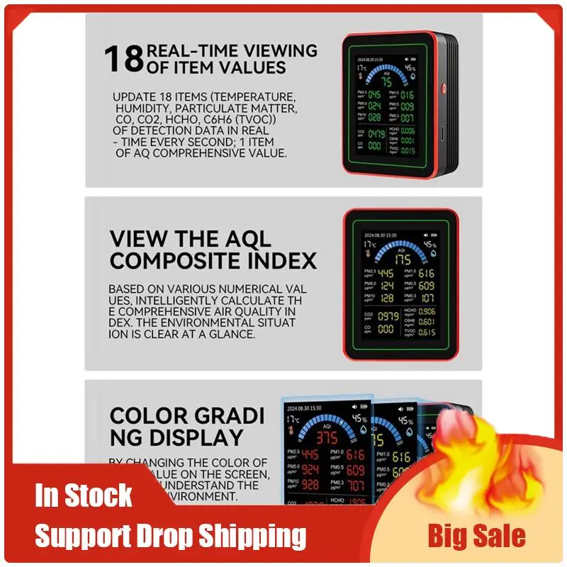 

A70U New 18-In-1 Air Quality Monitor Air Quality Tester Pm2.5 Data Storage Download Air Quality Carbon Dioxide Detector