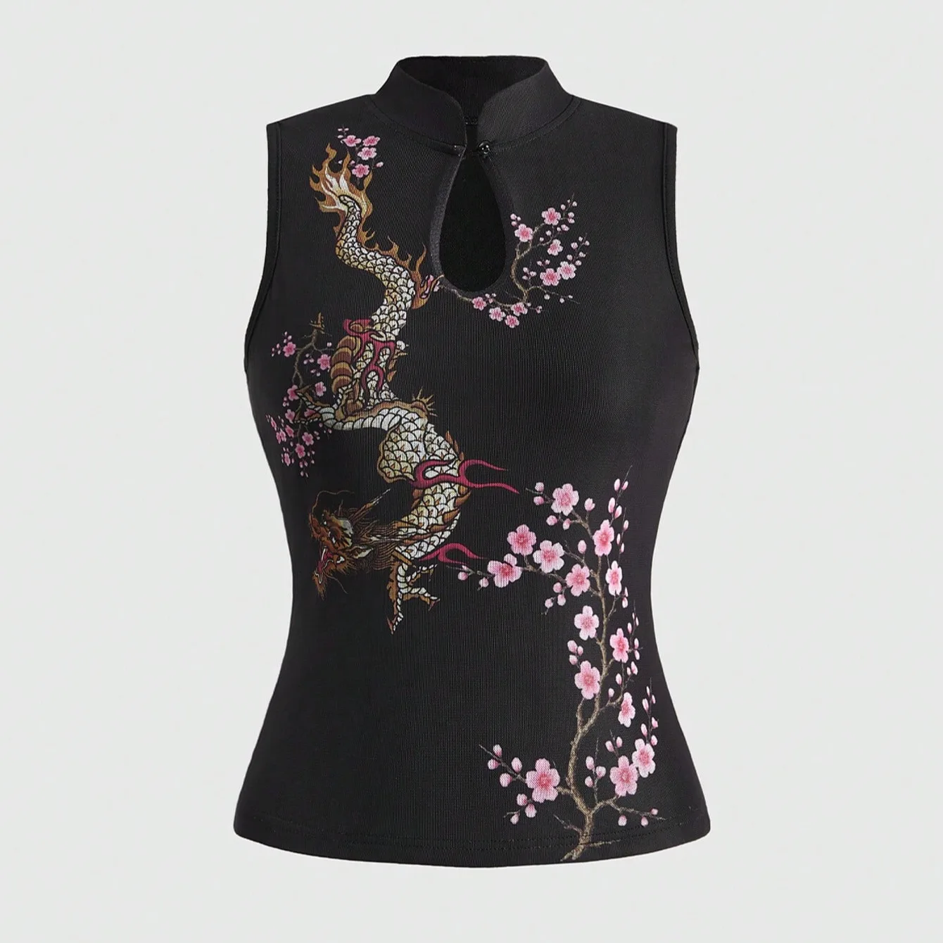 New Chinese Style Sleeveless Cheongsam Vest Women Stand Collar Keyhole Neck Slim Fit Tank Top