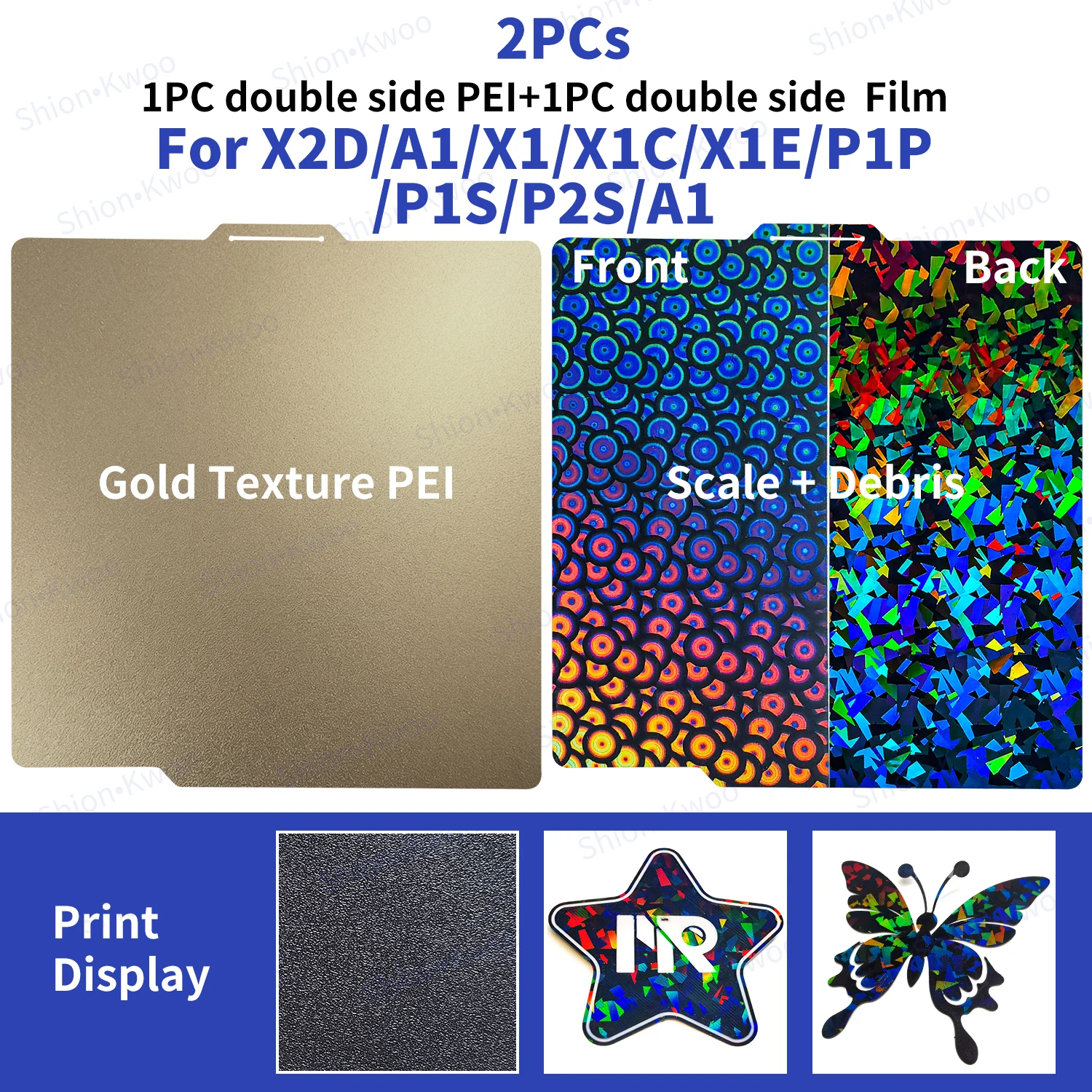 2 Packs PEI Sheet for Bambu Lab P2S/P1S/P1P/X1C/X1/X1E/A1 Build Plate Heated Bed Spring Steel Flexible Platform 257x257 MM