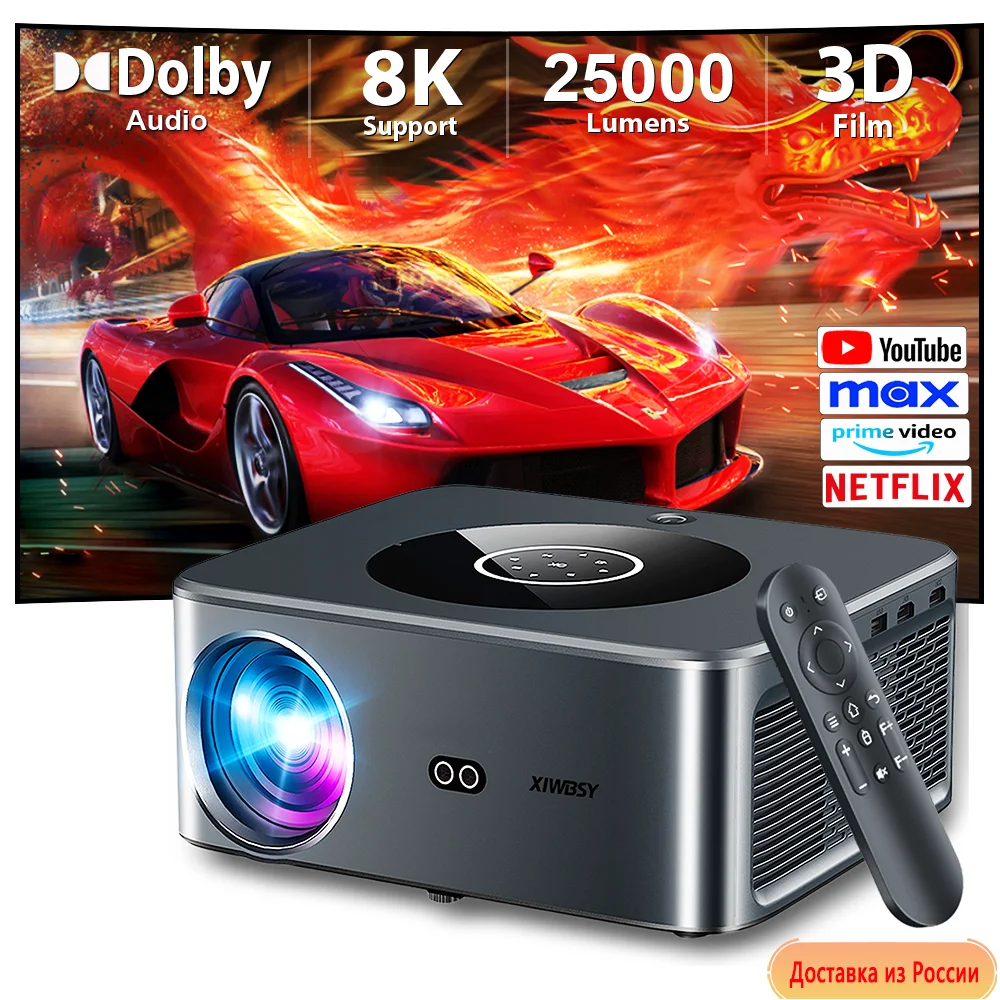 XIWBSY 25000Lumens Android 4K Projector Wifi6 Full HD Wireless Projector Auto Keystone Dolby Video Home Theater Proyector Beamer