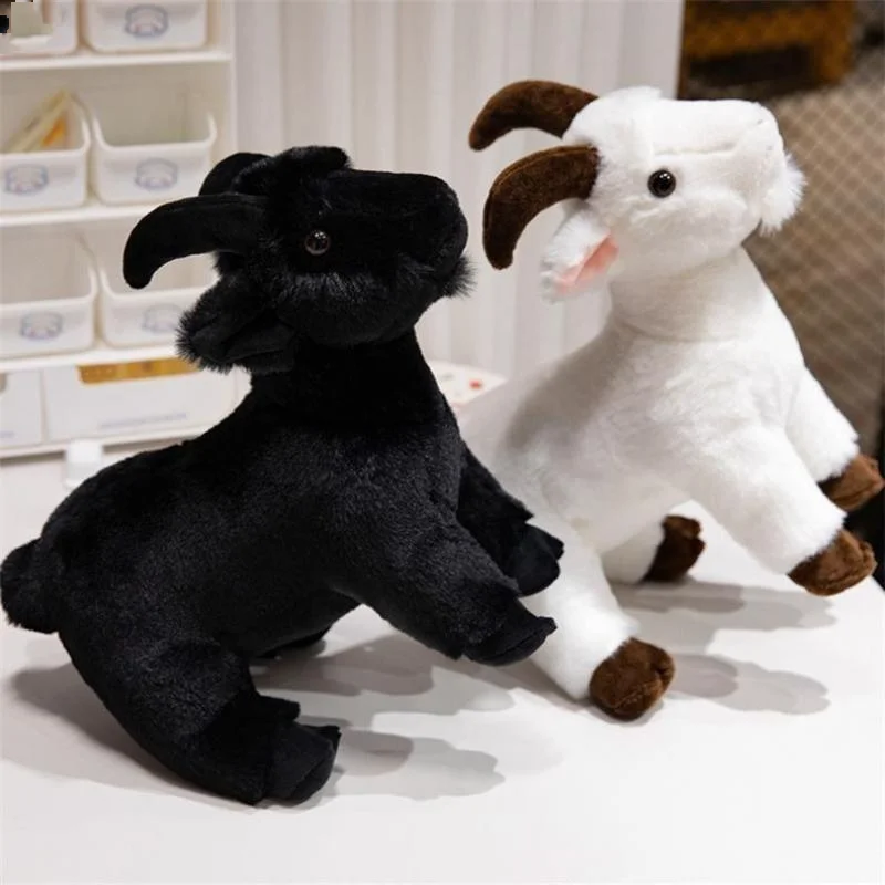 Realistic Goat Plush Toy Simulation Animal Stuffed Doll White Black Goat Figure Home Desktop Decorative Ornament Display Piece
