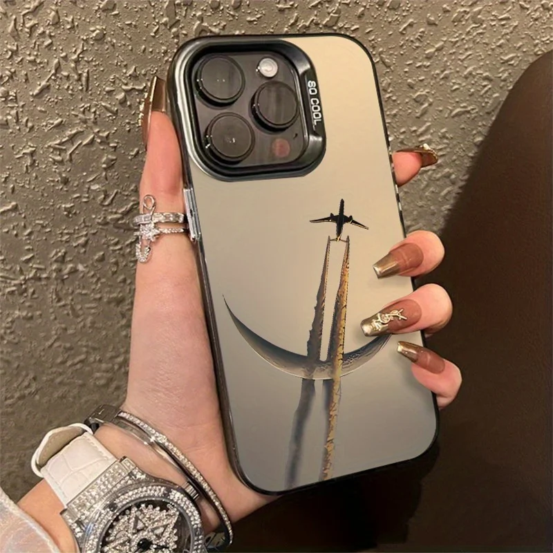 

The Moon and the Airplane phone case for iPhone 16 15 14 13 12 11 Pro/ Max/Plus shock-proof rear cover anti-fingerprint