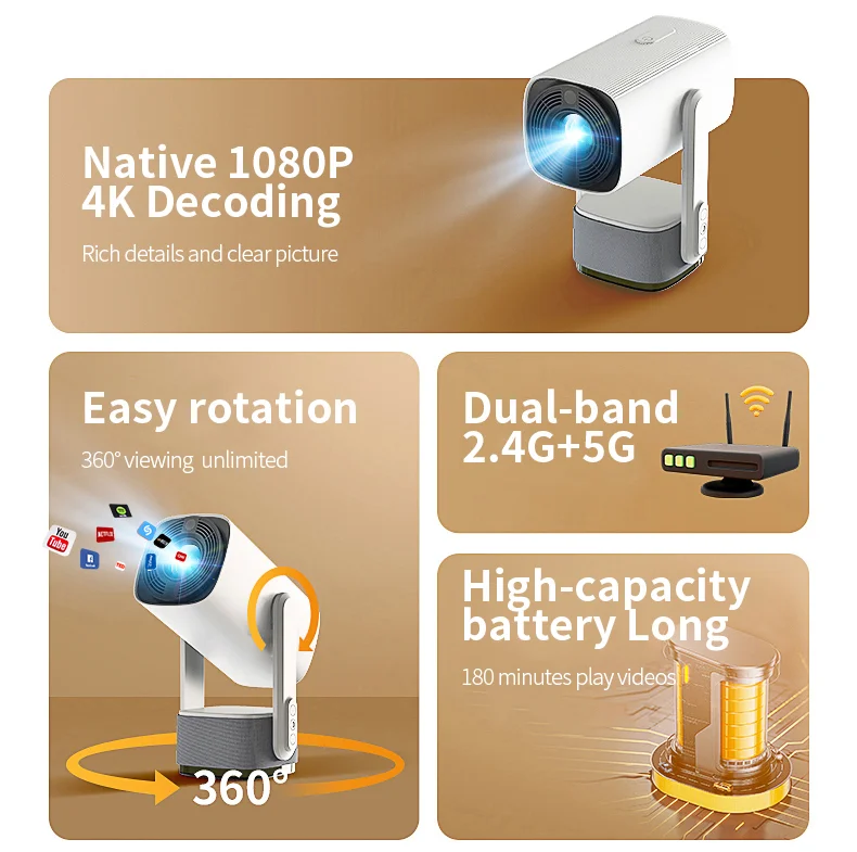 جهاز عرض صغير رخيص 4K ذكي أندرويد 11 1 جيجابايت 8 جيجابايت التركيز التلقائي كيستون MEMC ماكس 4K جهاز عرض LED مع بطارية #2