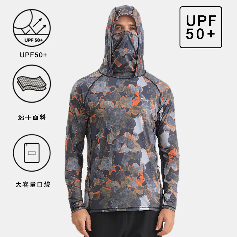 Fishing Shirts UPF 50+ Face Mask Long Sleeve Jerseys Summer Sun Protection T-Shirts Men\'s Hooded Face Cover Fishing Clothes