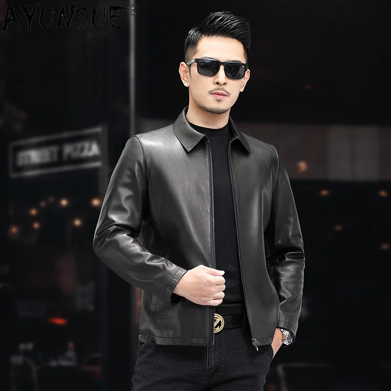 

Genuine Goatskin Leather Jacket Men Spring and Autumn Jackets Zipper Casual Business Short Coat Jaquetas