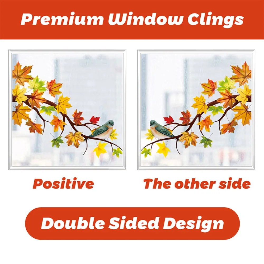 

9pcs/pack Thanksgiving Window Stickers DIY Fall Harvest Them Autumn Window Clings PVC Turkey Pattern Maple Leaf Window Stickers