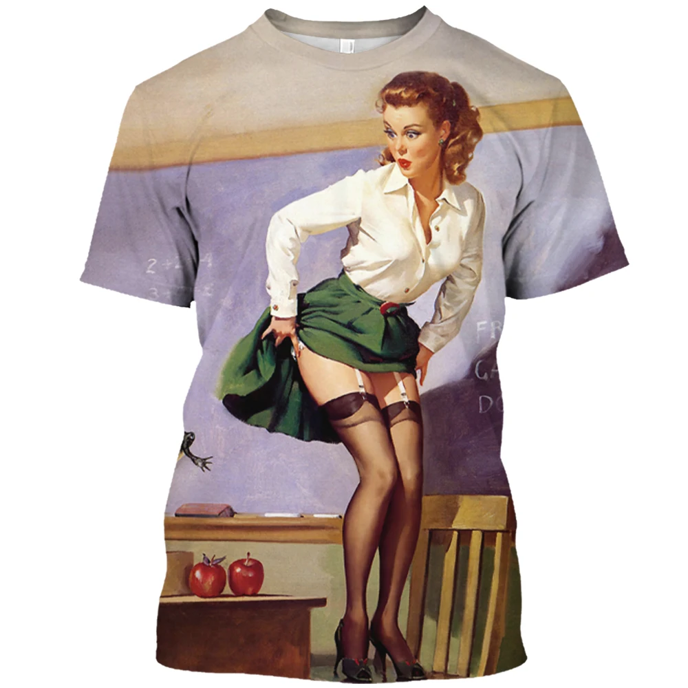 Summer Fashion Retro Sexy Girl graphic t shirts For Unisex Europe and America Trend Casual Men Fun Printed Round Neck Tees