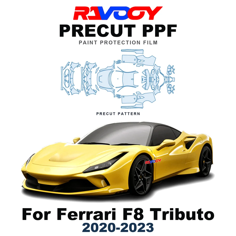 Precut PPF For Ferrari F8 Tributo 2020-2023 8.5mil TPU Paint Protection Film Hood Bonnet Bumper Headlight Self-Healing Clear Kit