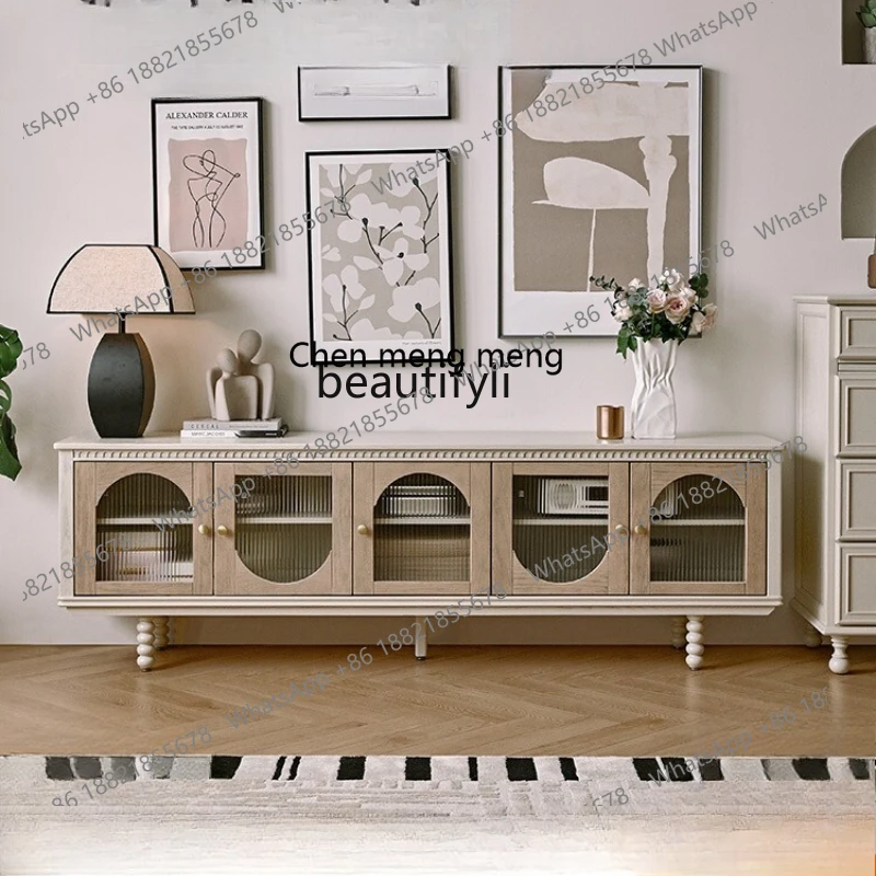 

French cream style solid wood TV cabinet floor-to-ceiling living room American retro storage cabinet