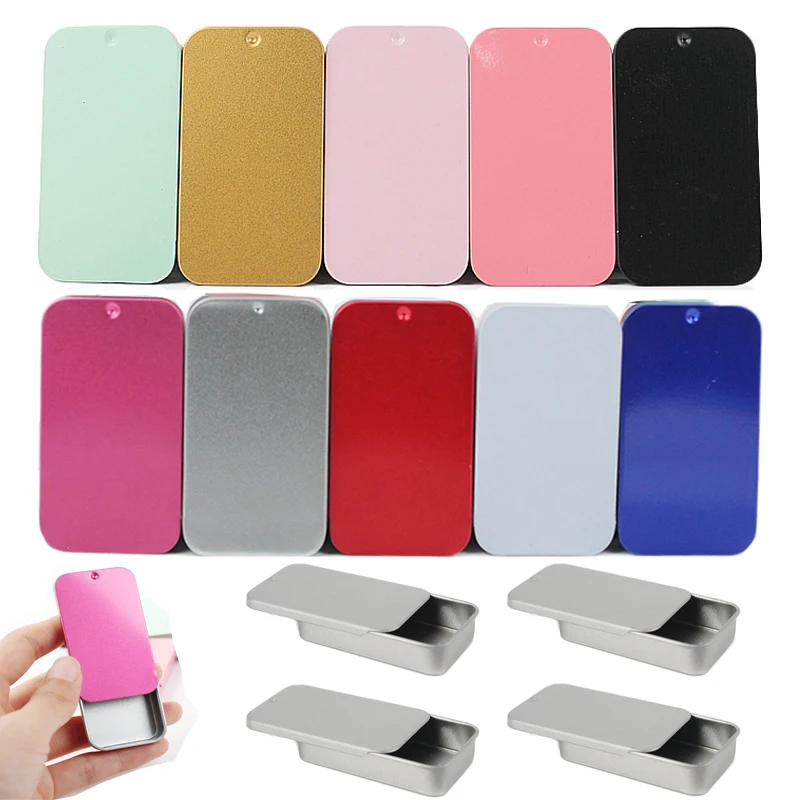 

100pcs Metal Rectangular Empty Mini Tin Box Small Organizer Storage Box Slide Cover Storage Box for Candy Portable Containers