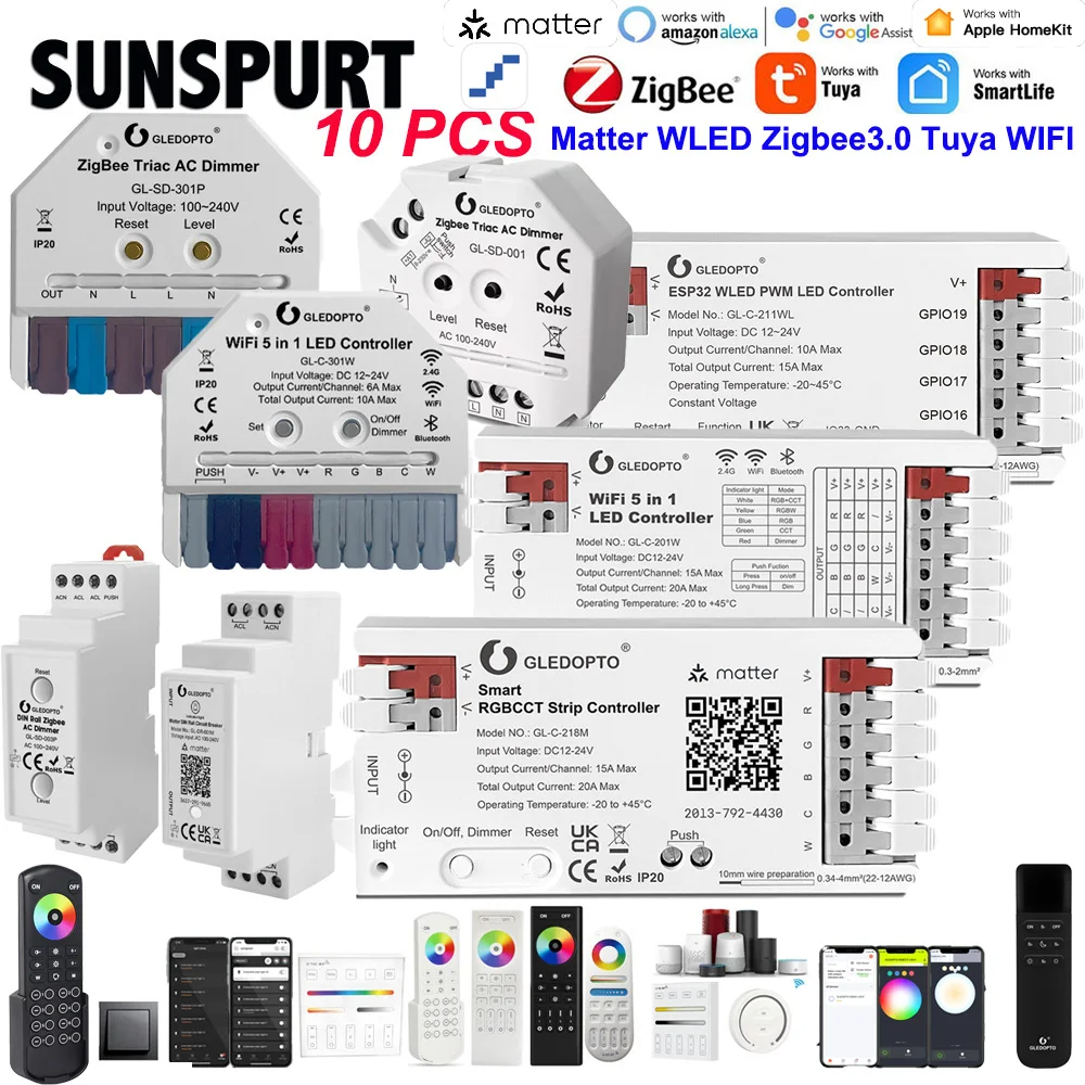 Gledopto Matter TUYA WIFI RGBCCT LED Controller Triac AC On-off for LED Strip APP Voice Control with Apple Homekit Google Amazon