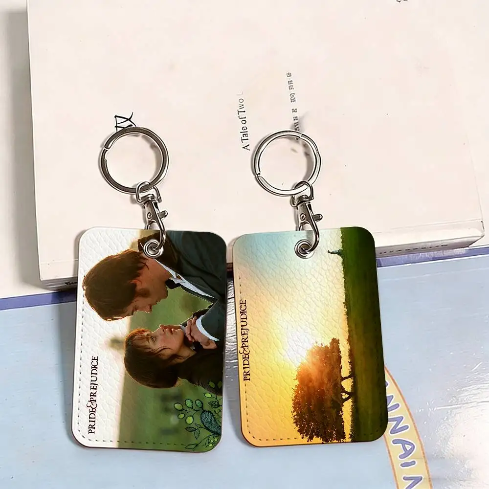 Classic Romance Movie Pride Prejudice 1Pc PU Leather Card Holder Keychain Key Ring Door Lock Access Tags ID Card Case Card
