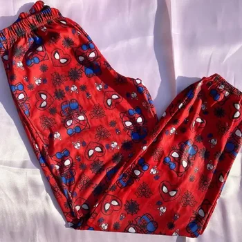 Kawaii Sanrios Hellokitty 파자마 바지 봄 가을 홈 레저 커플 프린트 바지 착용 잠옷 루즈 팬츠