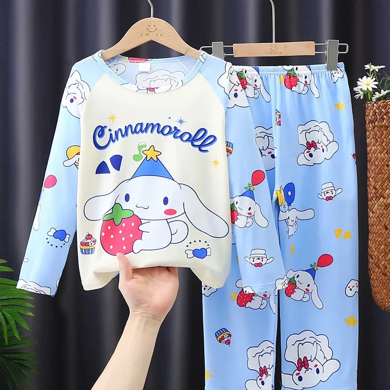 Anime Sanrios Kuromi Cinnamoroll Kids Pajamas Suit Girls Long-Sleeved Cartoon Home Clothes Fall Winter Kids Sleepwear Clothes