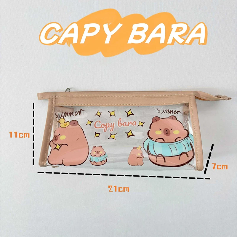 Portable Fashion Pencil Bag Cute Cartoon Capybara Large Capacity Stationery Storage Bag Transparent Zipper Students Pencil Case