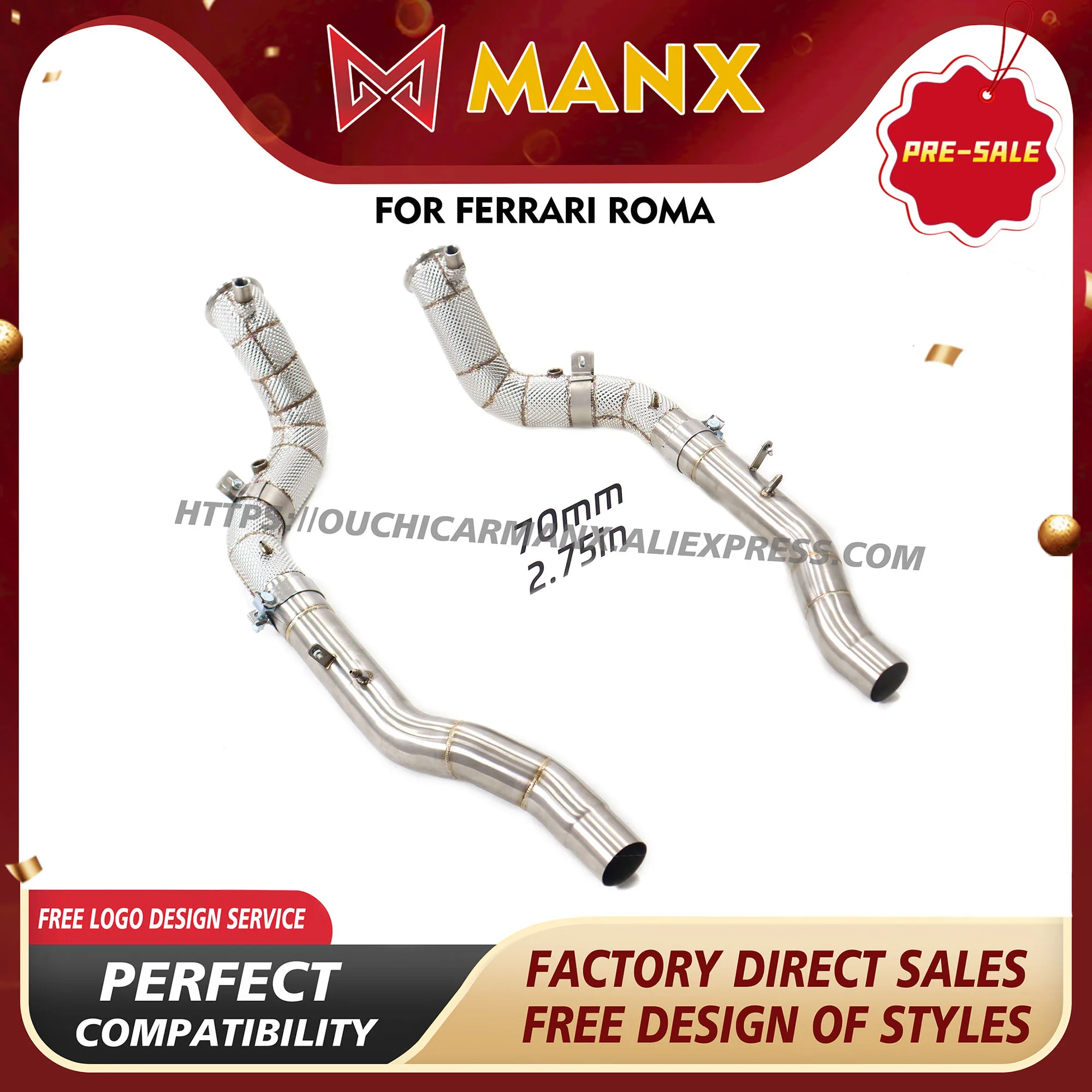 

MANX Exhaust pipe for Ferrari Roma Stainless steel Downpipe High performance Easy installation Support customization