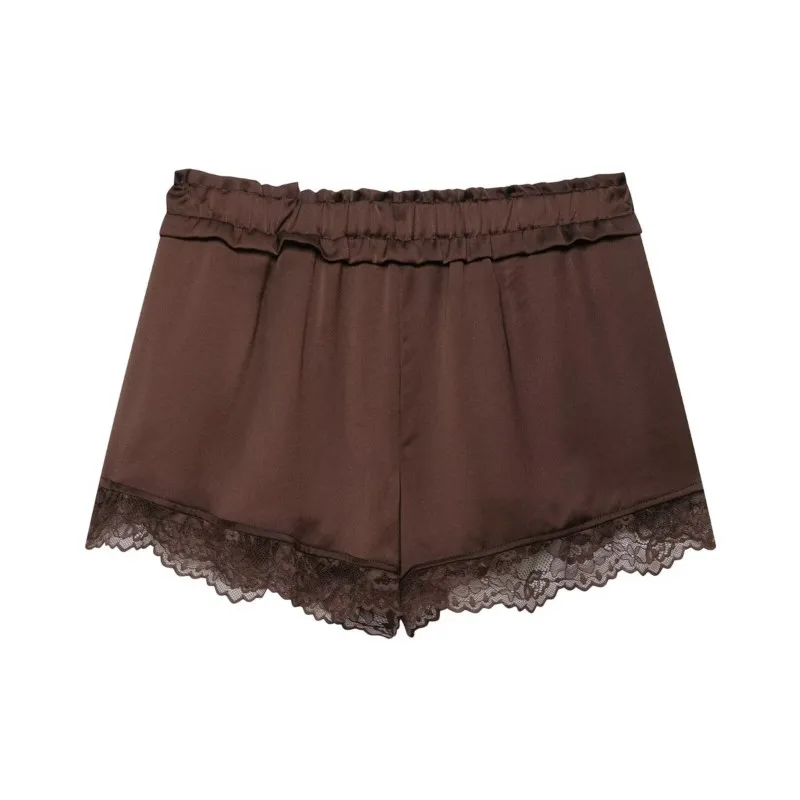Women's Combined Lace ow waistShorts New 2026 Summer Low-Rise Elastic Waistband Shorts Lace-Trim Beach Style Female Chic Shorts
