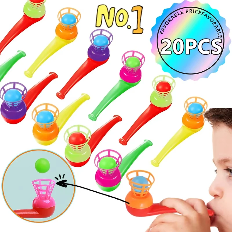 5-20PCS Opgeschort Blaaspijp Blow Ball Rod Game Kinderen Balans Training Drijvende Blazen Bal Magic Bungelende familie Kinderen Speelgoed