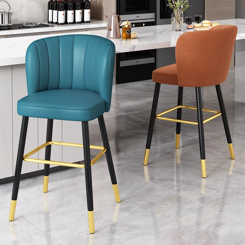 

Vintage Nordic Design High Bar Stools Counter Leisure Chairs Saddle Leather Soft Cushion Backrest Banqueta Nordic Bar Furniture