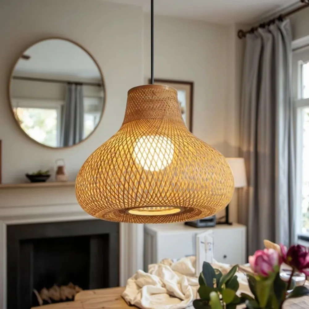 JOYINLED خمر الريفية قلادة ضوء الخيزران الفن الإضاءة للمطاعم الفنادق الإقامة المنزلية الطعام تركيبات مصابيح الخيزران Dia.50/60 #5