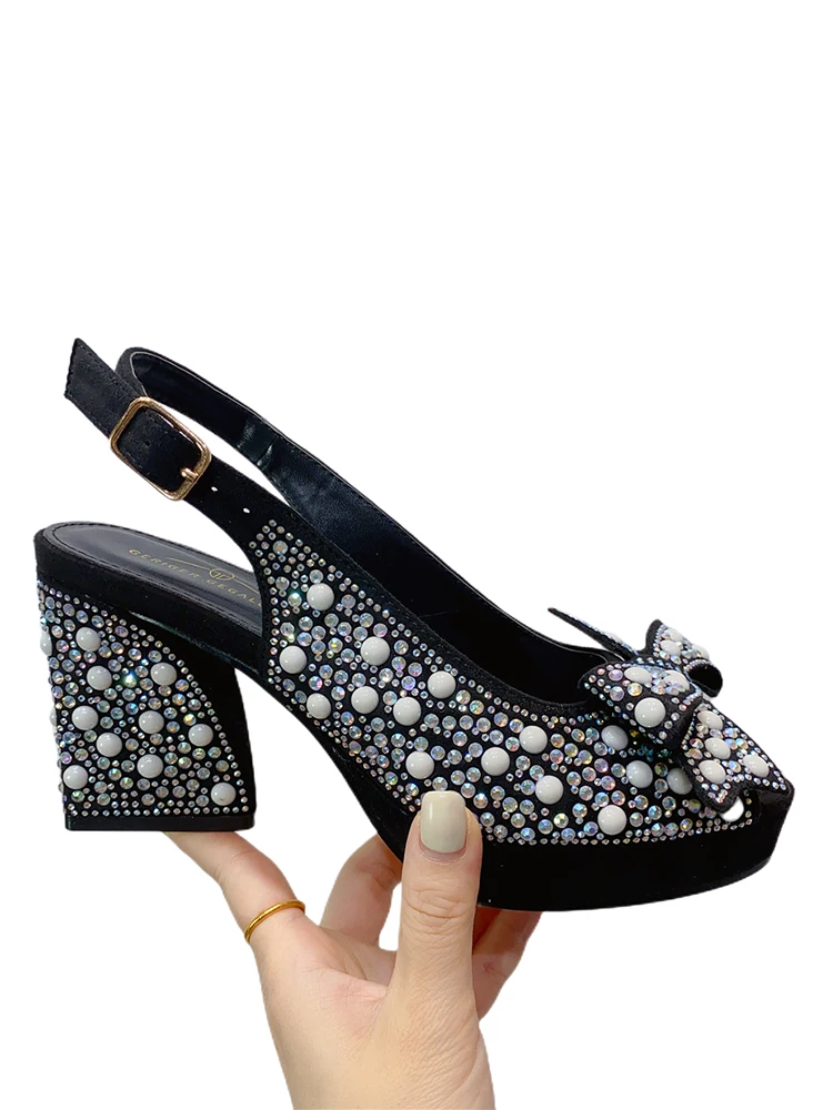 2023 Latest Colorful Hollow out High Heels Crystal Diamond Bohemian Dot Design Party Women\'s Shoes African Fashion Wedding Shoes