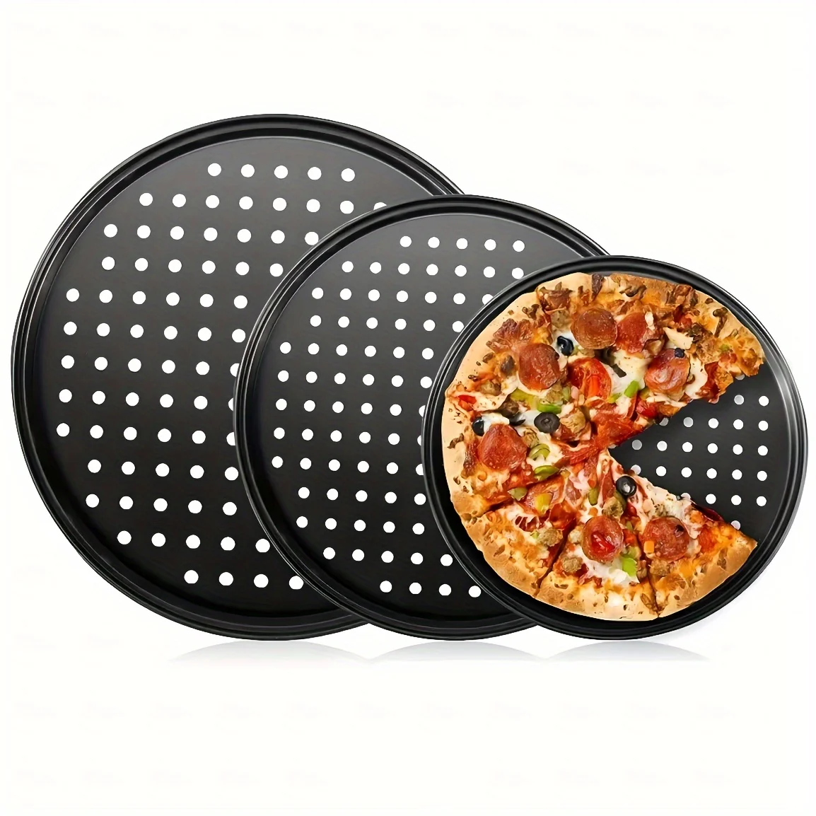 

Carbon Steel Perforated Pizza Pan Non Stick Round Oven Tray With Holes Cooking Plate Dishes Holder Kitchen Baking Tool