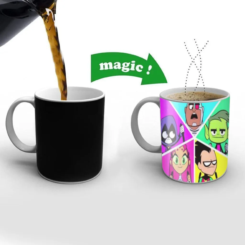 Cartoon T-TEEN-TITAN G-GO Coffee Mugs Creativ Color Changing Milk Tea Cup Ceramic Magic Heat Sensitive Mug Gifts