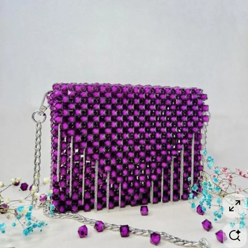 Chain Tassel Design Small Square Bag Niche Simple Versatile Bead Women's Shoulder Bags Wallet Customizable Color Wholesale