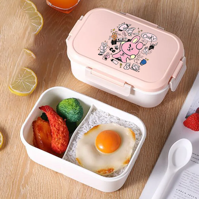 BT21 Box Kawaii Anime COOKY TATA RJ Portable Plastic Insulated Rice Case School Picnic Lunch Container Office Dinner Case Gifts