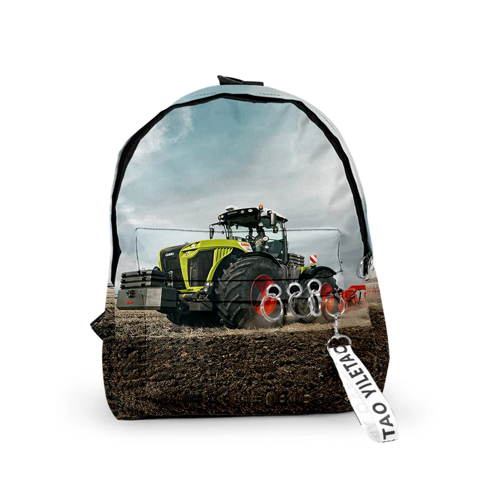 Classic tractor pattern Backpacks Boys/Girls pupil School Bags 3D Print Keychains Oxford Waterproof Funny Cute Small Backpacks