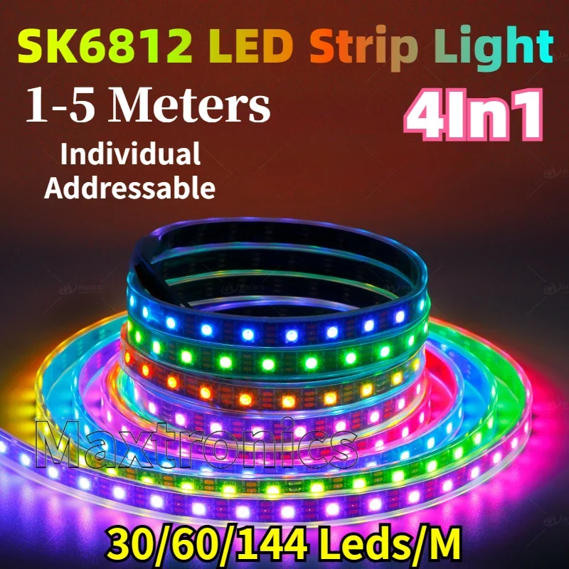 Tira de luces Led RGBW de 1-5M DC5V SK6812 (Similar a WS2812B) 4 en 1 30/60/144 Leds/Pixels/m IP30/IP65/IP67 cinta direccionable Individual