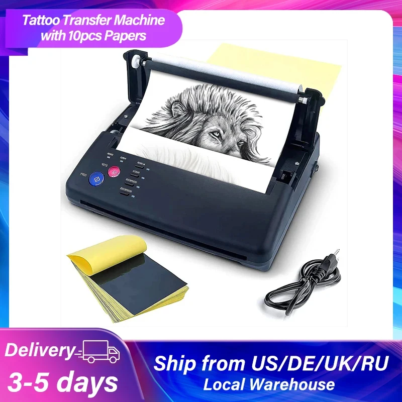 Tattoo Transfer Machine Thermal Printer Tattoo 76cm Power Cord Stencil Tattoo Copy with 10 piece Thermal Transfer Paper