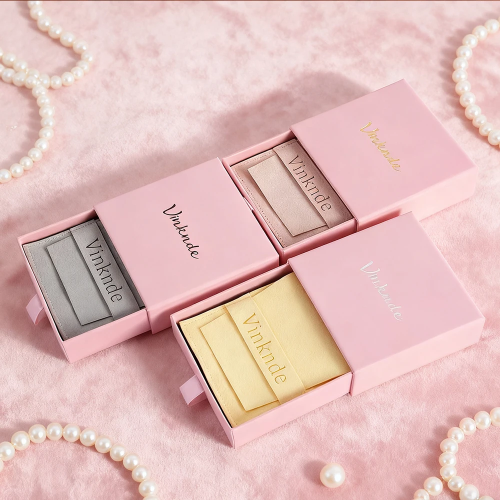 

24/50/100Set Personalized Logo 7x7x1.7cm Jewelry Drawer Box and 6.2x6.2cm Earring Ring Necklace Pendant Organizer Microfiber Bag