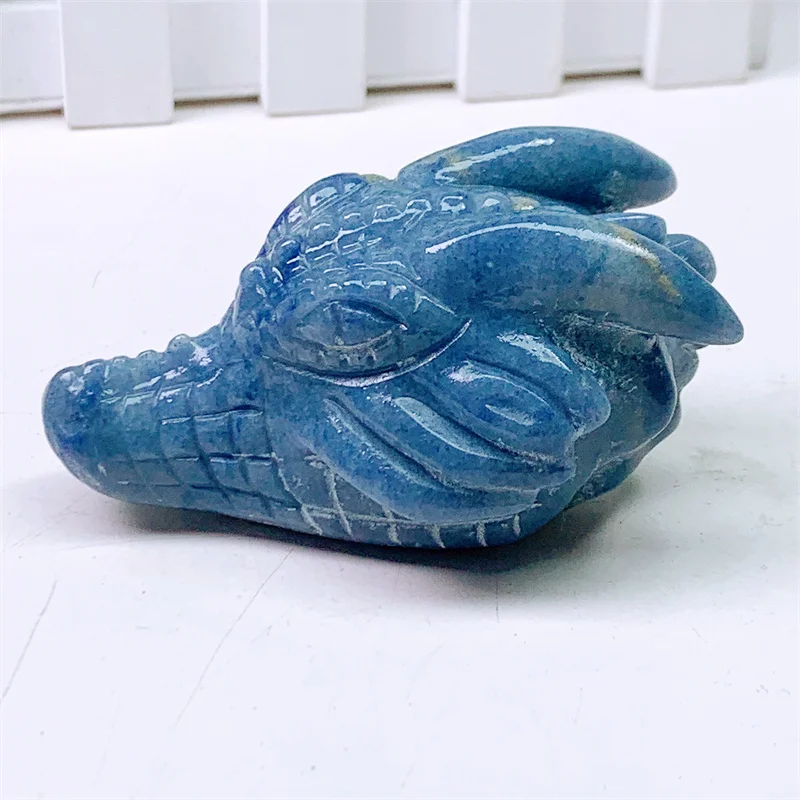 Natural Blue Aventurine Hand Carved Dragon Skull Quartz, High-Quality Crystal, Healing Home Decoration, Halloween, 7.8cm, 1Pc