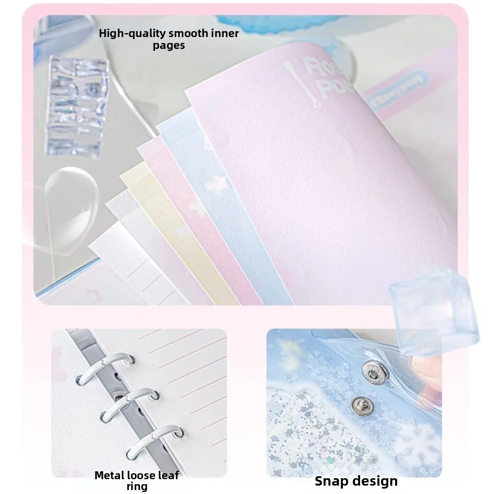 Creative Portable 6 Binder Ring Notebook Frosty Series Exquisite Diary Book Button Design PVC Notebook Student